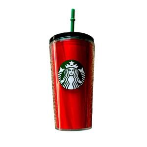STARBUCKS 2022 NWOT Red Tumbler 16 fl oz with Green Lid and straw